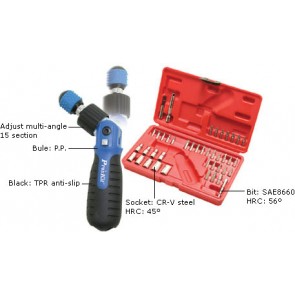 Preklopni obrnljiv ključ z zatikalom in 43-delnim setom izmenljivih nastavkov